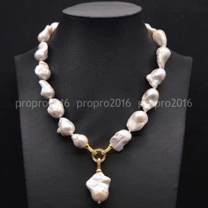 COLLAR COLGANTE DE PERLAS BARROCAS RENACIDAS KESHI BLANCO NATURAL GRANDE 15-25 MM 17-32"" - Imagen 1 de 22