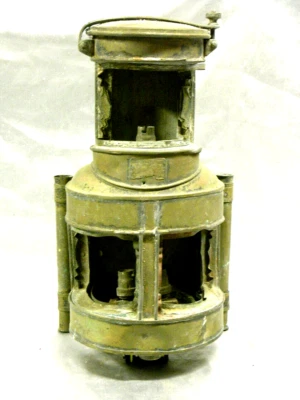 ANCIENNE LAMPE FANAL LANTERNE BATEAU MARINE 3 FEUX OUVRARD VILLARS LAMP BRONZE - Photo 1/4