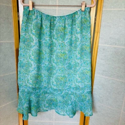 Saia Midi Vintage Worthington Feminina Tamanho 10 Paisley Aqua Teal Babado Flare Y2K - Imagem 1 de 4