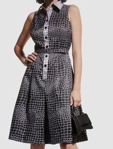 $480 Teri Jon Women Black Giraffe-Print Sleeveless Shirtdress Size 12 - Picture 1 of 4