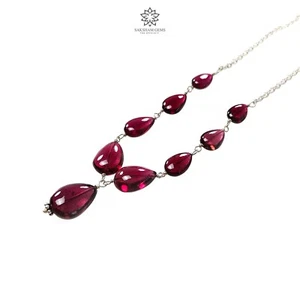 41.50ct Natural Rubellite Tourmaline Gemstone Plain Silver Chain Necklace 20" - Picture 1 of 10