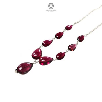 41.50ct Natural Rubellite Tourmaline Gemstone Plain Silver Chain Necklace 20" - Image 1 of 4