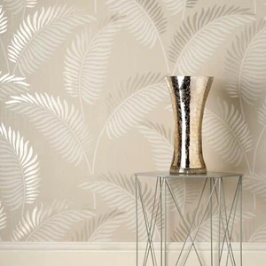 Cascade Leaf Fine Decor Wallpaper Metallic Fern Leaves Textured Cream FD42838 - Picture 1 of 5