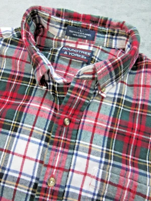 Camisa Roundtree & Yorke para hombre talla Franela mediana (etiqueta grande) a cuadros roja larga Slv Foto 1 de 4
