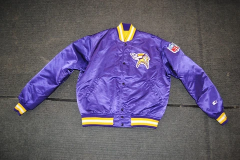 Vintage Pro Line Starter Bomber Jacket MINNESOTA VIKINGS NFL Large Embroidered Cover