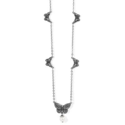 Brighton BLOOM BUTTERFLY Pearl Silver Necklace MSRP $78  NEW - Image 1 of 3