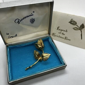 Vintage Giovanni by Longcraft Legend of Christmas Rose Brooch Pin 1966 Flower - Picture 1 of 14