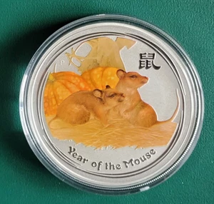 2008 AUSTRALIA COIN YEAR OF MOUSE RAT 1 oz 0.999 PURE SILVER COLORIZED in cap - Picture 1 of 3
