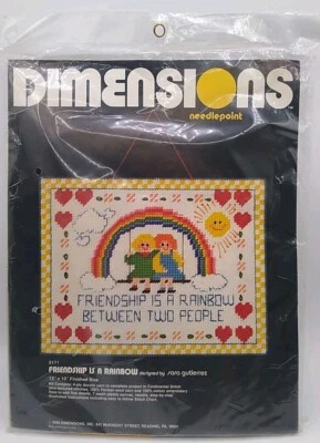 NEW Vintage 1980 Dimensions Needlepoint #2171 Friendship is a Rainbow 13" x 10" - Image 1 of 3