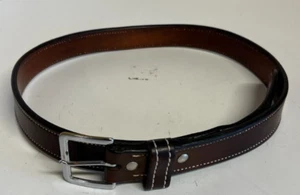 A&G Custom Gun Leather Belt Size 38 1.5 " Tapered Mahogany Nickel Square Buckle - Picture 1 of 10