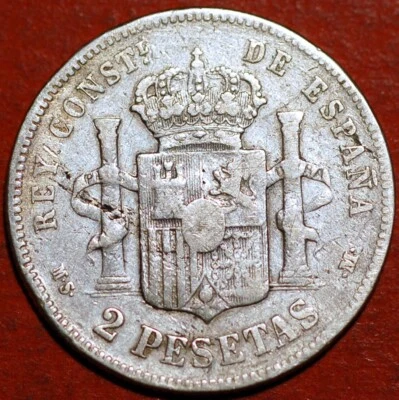 Spain 2 Peseta 1884 MS M Alfonso XII King Silver - Image 1 of 2