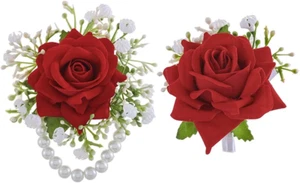 Wedding Wrist Flower and Corsage Boutonniere Set Rose Hand Flowers Wristband But - Picture 1 of 8