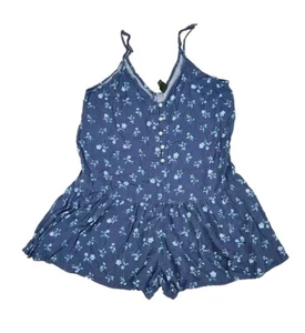 Mameluco Wild Fable Medio Azul Floral Cuello en V Pantalones Cortos Jersey Botones - Imagen 1 de 7
