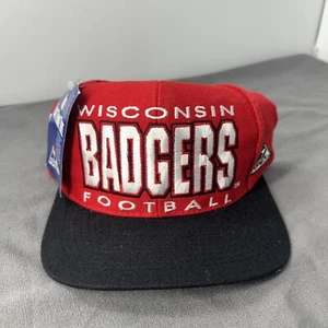 NWT Vintage 90s Wisconsin Badgers Football Apex One Snapback Hat Cap RED NOS - Picture 1 of 7