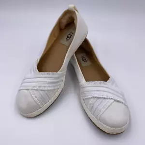 UGG Ynez Ballet Flats Womens 7 US Slip On Sherpa Heel Canvas Shoes White 1092238 - Picture 1 of 10