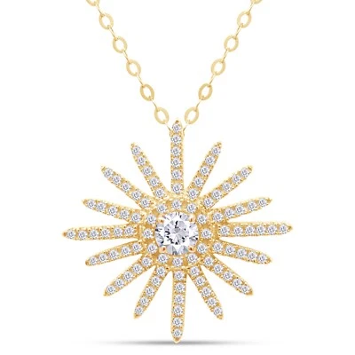 Collar de oro amarillo macizo de 18" con colgante de diamantes redondos naturales de 2/3 quilates Foto 1 de 4