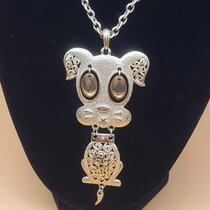 Vintage Sarah Coventry Dangling Dog Necklace W/Faux Filigree. Gold Toned W/Chain - Picture 1 of 5