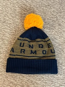 Under Armour Men's Navy & Yellow Big Logo Pom Beanie One Size - NEW - Picture 1 of 8