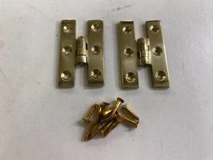 POLISHED BRASS H HINGES 1 pair SOLID 50mm 2" DECORATIVE LAY FLAT cabinet door - Picture 1 of 24