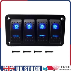 4 Gang Rocker Switch Toggle Panel Waterproof Blue LED Light For Car Boat Marine - Picture 1 of 11