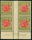 AUSTRALIA 1938 1/- POSTAGE DUE ASH Imprint Block MVLH/MNH SGD118 Cv $600 [B2621]