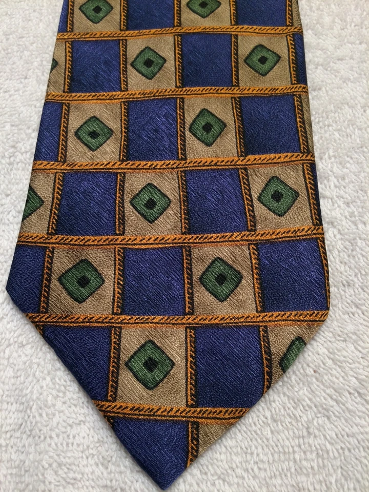 ROUNDTREE AND YORKE 男式领带蓝色金色绿色 TAN 3.75 X 58 — 第 1/4 张图片