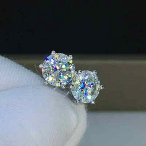 2Ct Lab Created Round Solitaire Stud Earrings 14K White Gold Plated - Picture 1 of 3