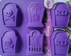 Trudeau Silicone 6ct Halloween Tombstone Jumbo CUPCAKE Baking Pan Mold Purple - Picture 1 of 10
