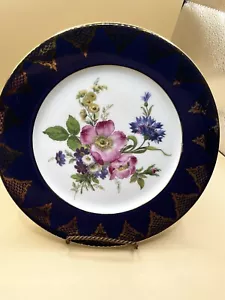 Gloria Bavaria Bayreuth Floral Blue/Gold Decorative Plate-Porcelain-Germany - Picture 1 of 6