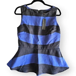Neu mit Etikett Banana Republic Größe 6 blau gestreift Stehkragen Schößchen ärmellos Bluse Top - Bild 1 von 10