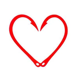 FISHING HOOK RED HEART For Valentine's Day Vinyl Decal Sticker - Picture 1 of 2