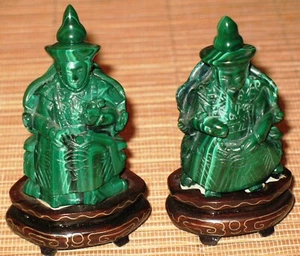 Paar Vintage handgeschnitzte Malachitflaschen chinesische Kaiser 2 auf Ständen - Bild 1 von 11
