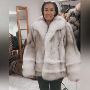 Luxury Women Real Fox Fur Coat Full Pelt Genuine Fur Outerwear With Shawl Collar - Picture 1 of 6