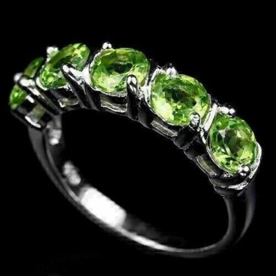 Silver Ring Peridot Genuine Natural Mined Gems Solid Sterling Size Q US 8.25 - Image 1 of 4