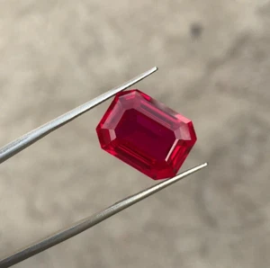EMERALD CUT Pigeon Blood Ruby Lab Grown Ruby Corundum Gemstone 16X12X8 MM 16 CT - Picture 1 of 8