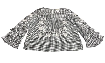 Top vintage America Blues para mujer M a cuadros manga campana bordada boho Foto 1 de 4