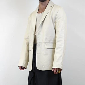 Men's ASOS 100% Leather off white Blazer Jacket SMALL avant garde coat S 38 40 - Picture 1 of 14