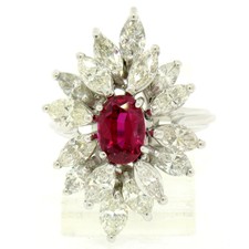 Vintage 18K White Gold 4.54ctw GIA Ruby & Marquise Diamond Cocktail Cluster Ring