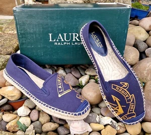RALPH LAUREN Dillan Navy Blue Gold Design Ladies Shoes Espadrilles EU 40 UK 6.5 - Picture 1 of 14