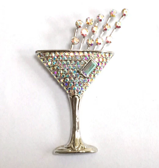 Butler and Wilson Clear AB Crystal on Rhodium Small Champagne Glass Pin NEW - Image 1 of 1