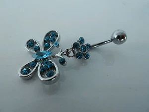 Barra colgante anillo vientre, 316L quirúrgico/circonita cúbica (azul/rosa/claro) joyería corporal/perforación. - Imagen 1 de 15
