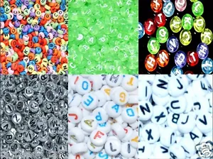 flat round 7mm mixed letters alphabets beads & numbers acrylic beads wholesale - Picture 1 of 12