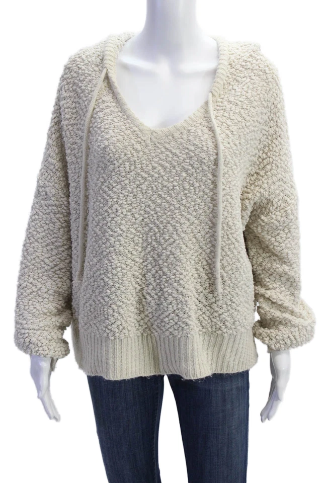 Young Fabulous & Broke Womens Cotton Textured Knit Hooded Sweater Beige Size M - Image 1 of 4