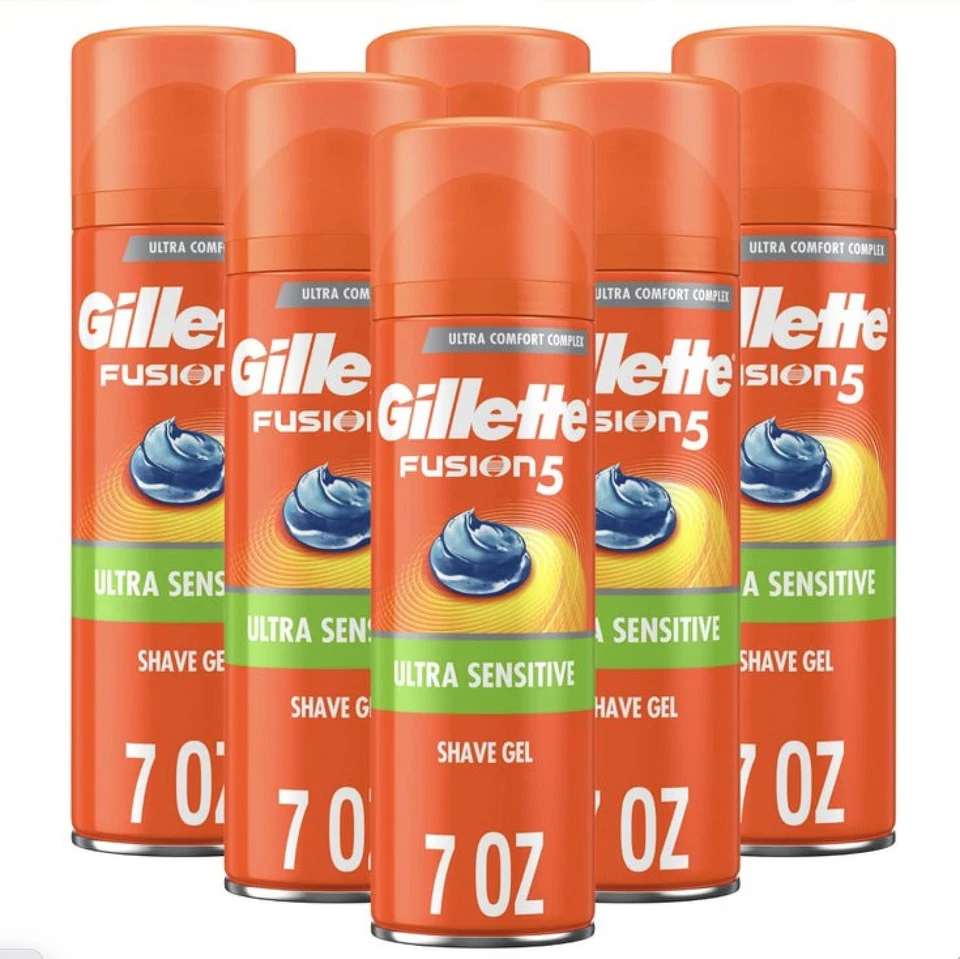 Gel de afeitado Gillette Fusion5 Ultra Sensible + Cooling 7 oz. cada paquete de 6 sin tinte Foto 1 de 4