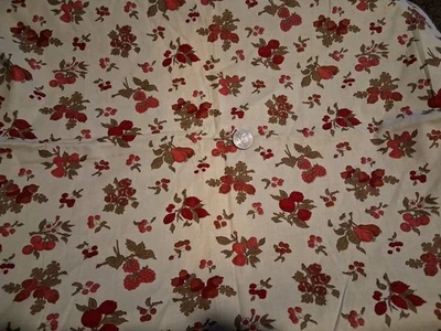 Orange And Green Flowers On Beige Cotton Fabric 44" X 18" - Image 1 of 4