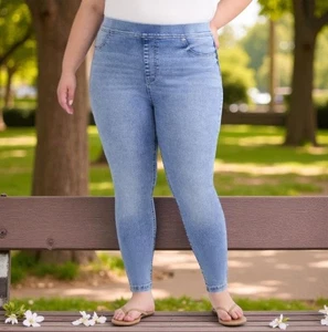 Terra & Sky Women's Plus Size High Rise Pull On Skinny Jeggings Blue Size 4X - Picture 1 of 13