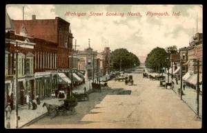 Postcard Michigan Street Looking North, Plymouth, Ind. - Foto 1 di 2