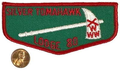 BOY SCOUT BSA OA SILVER TOMAHAWK 80 SOUTHEAST IOWA IA F2b TWILL FLAP MUSEUM MINT - Image 1 of 4