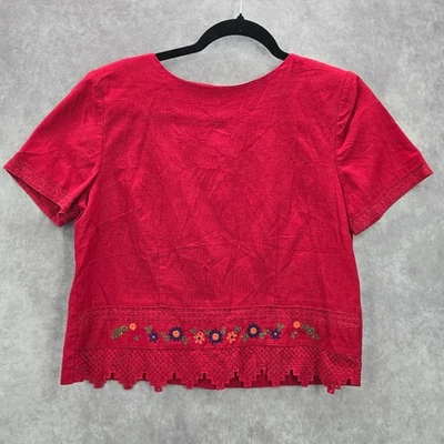 Blusa Top Sag Harbor Roja Algodón Lino Floral Encaje Crochet Vintage Y2K Mediana 8P Foto 1 de 4