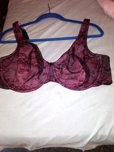 Cacique Bra Womens 40DDD Black Pink Lace Balconette Underwire Intimates - Picture 1 of 3